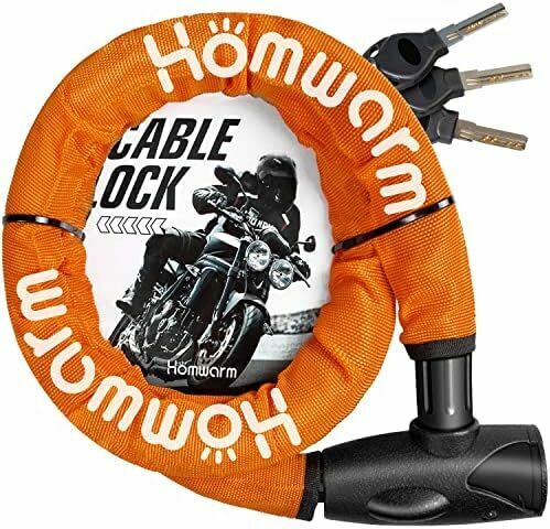 オレンジ バイクロック チェーンロック バイク 自転車 ワイヤーロック φ直径22mm×1200ｍｍ 頑丈 鍵3本セット