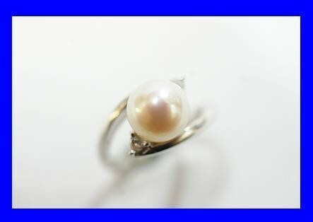 ○新品同様 プラチナ Pt900 パール 真珠 ダイヤ 0.10ct 指輪 リング 5.6g RCD7