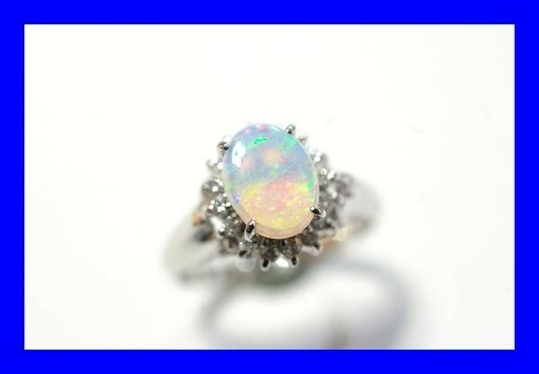 ○新品同様 プラチナ Pt900 オパール 0.72ct ダイヤ 0.13ct 指輪 リング 4.6g RDF5