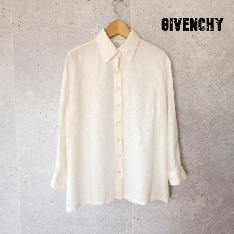 良品 GIVENCHY ジバンシィ シルク100％ サイズ38 長袖 シャツ ブラウス アイボリー系