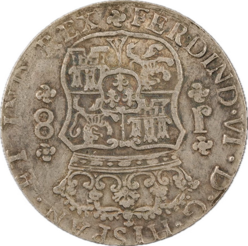 T112★ 1753年/銀貨 /メキシコ MEXICO /フェルナンド6世(1746ー59) 8レアル 8Reales 直径約38.79mm 重量約 26.8g