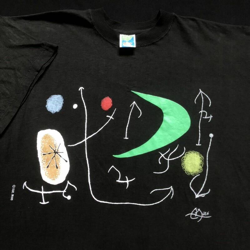 デッドストック 1wash 90s Joan Miro アートプリント Tシャツ XL ホアン ジョアンミロ 黒 ブラック 画家 art 芸術家 激レア 希少 年代物 昔