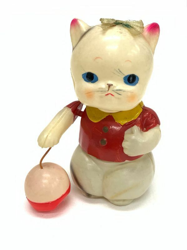 レトロ 古い玩具 毬つき猫 ゼンマイ セルロイド ゼンマイヨーヨー 日本製 アンティーク ヴィンテージ 人形 当時物 ぜんまい ねこ ネコ 昭和