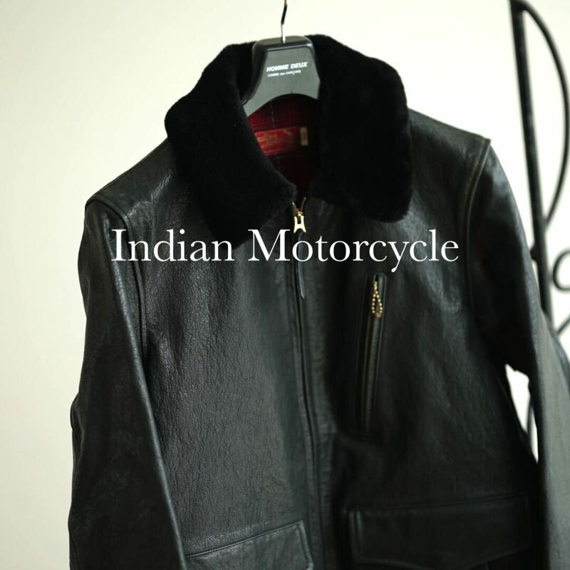 Indian Motorcycle ボア 襟 レザー カーコート ジャケット インディアンモーターサイクル 牛革 ライダース 40