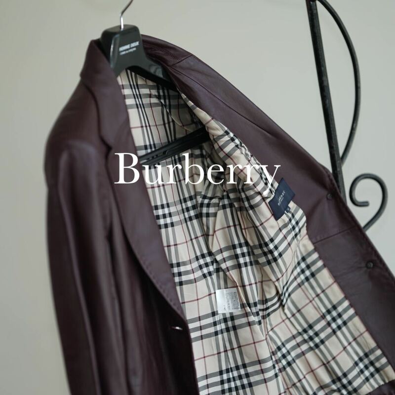 BURBERRY LONDON ノバチェック シープレザー テーラードジャケット M 38 バーガンディ バーバリー バーバリーロンドン 赤 羊革