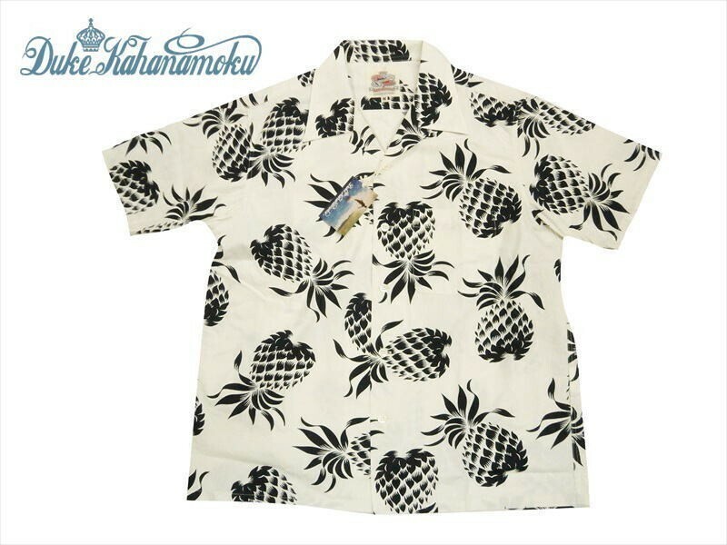 Duke Kahanamoku/デューク カハナモク DK37811「DUKE'S PINEAPPLE/パイナップル」コットン 半袖アロハシャツ ホワイト M新品