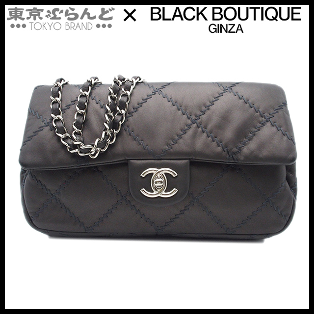 101729066 シャネル CHANEL ウルトラステッチ Wチェーンショルダーバッグ 15番台 A50851 グレー シルバー金具 レザー レディース