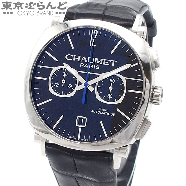101729640 1円 ショーメ Chaumet ダンディ クロノグラフ W11290-30A ブラック SS レザー 腕時計 メンズ 自動巻