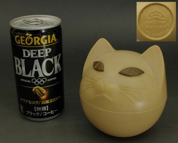 D266 猫 貯金箱 榮太樓総本舗 金目 アイボリー パッケージ おまけ ネコグッズ CAT 栄太樓 蔵出し 古玩 珍宝