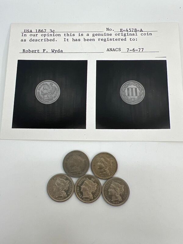 USA 3セントコイン　5枚セット　硬貨　極美品　US 3c coin コイン 古銭 硬貨 アンティーク　GST050811 