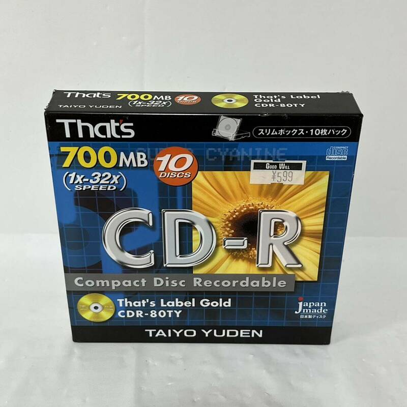 未使用　太陽誘電 CD-R 700MB 10枚セット That's CDR-80TY ビニール破れ有