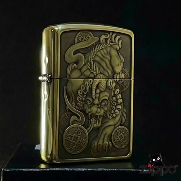 限定 新品 神獣財運 貔貅刻印 Zippoライター ジッポー オイルライター AntiqueBrass 真鍮製 ゴールド 未使用