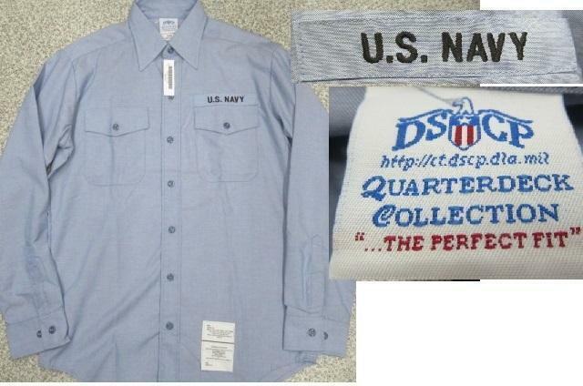 デッドストックタグ付き　US.NAVY　USN　長袖シャンブレーシャツ