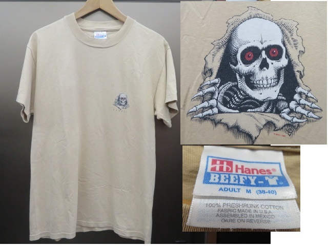80's90'sUSA製　覗きスカル　パウエルPOWELLヴィンテージ　（ヘインズHANESタグ）半袖Tシャツ　米国製アメリカ製古着