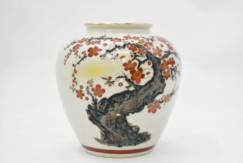 九谷焼 山嘉堂 造 花器 壺 花生 陶器製 日本陶芸 日本工芸 骨董品 アンティーク レトロ 