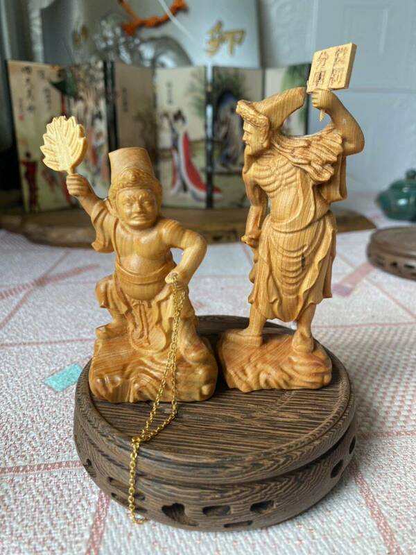 仏教美術 仏教工芸品 激安木彫仏像 陰陽様 彫刻 天然木材
