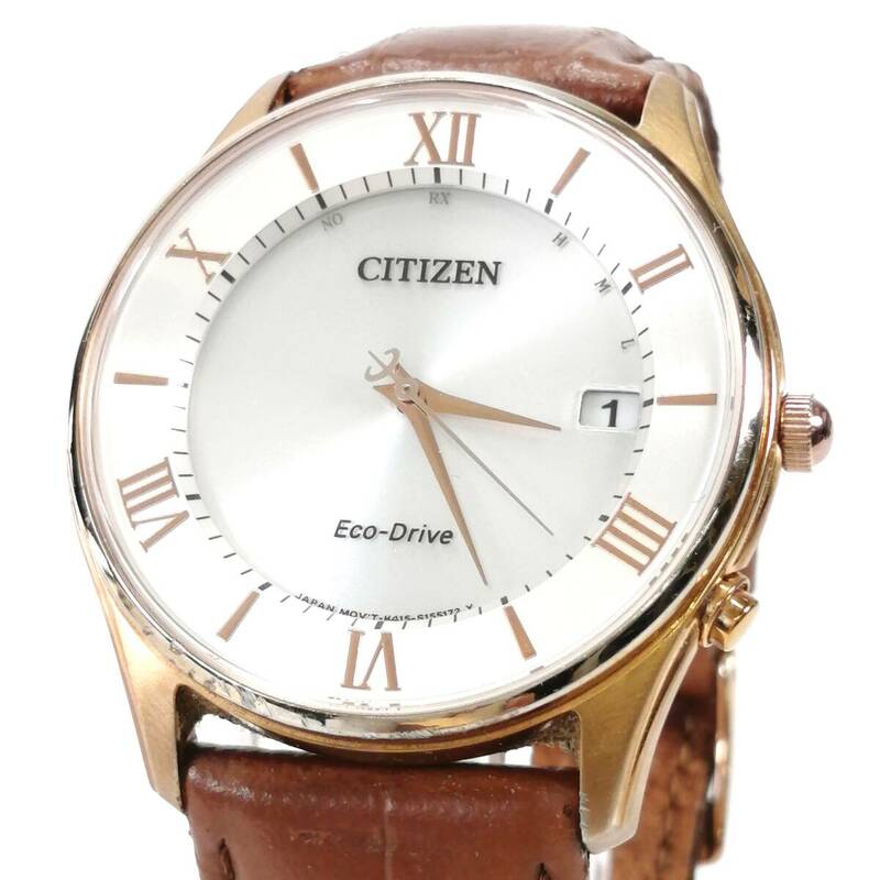 CITIZEN エコドライブ H415-S112915 デイト 電波ソーラー メンズ 腕時計 シルバー文字盤 シチズン 