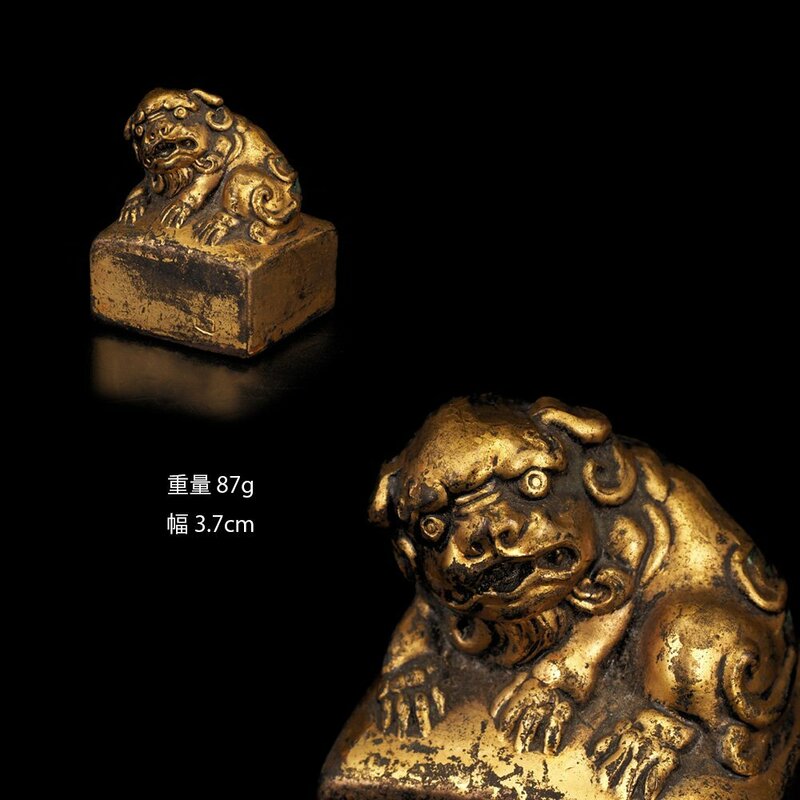 【夢工房】時代 塗金銅 唐獅子 印材 　重量87ｇ　　　PC-148
