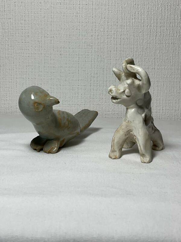 中国美術◆宋時代◆定窯系玩具◆犬俑2体