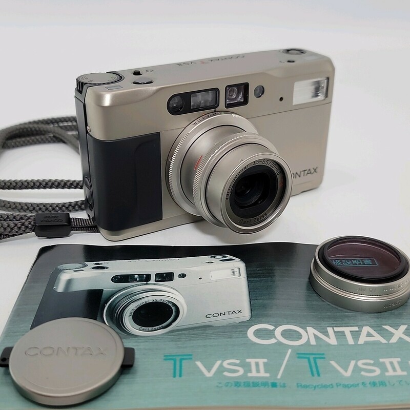 美品 CONTAX T VS II Vario Sonnar 3.5-6.5 28-56 T / 純正 METAL HOOD 30.5mm 1A MC / 取説 キャップ コンパクト フィルムカメラ 240515