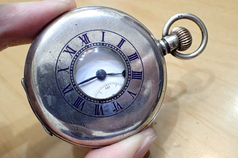 貴重/時計店在庫 イギリス製 ◆モーリス/MOERIS デミハンターケース ◆銀製/銀無垢 DENISON A.L.D 手巻きアンティーク懐中時計