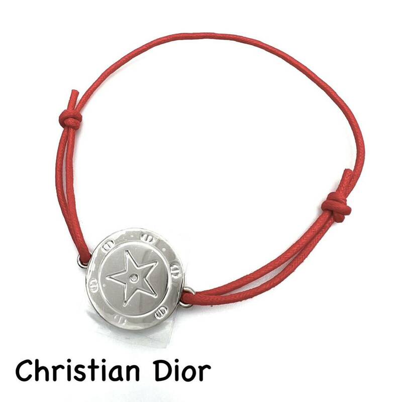 Christian Dior｜クリスチャンディオール ブレスレット【アクティ】ロゴ ラウンド シルバーカラー ピンク 紐 ヴィンテージ ブランド a605et