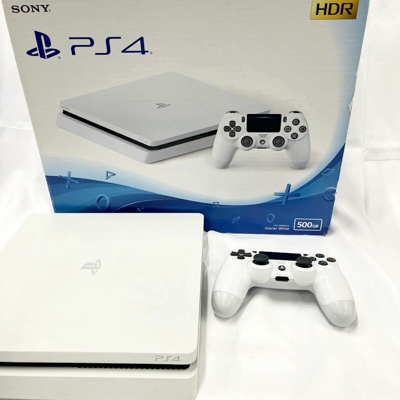 ①SONY PlayStation 4CUH-2200A グレイシャーホワイト リモコン付き 初期化 済み付属品あり 箱付き