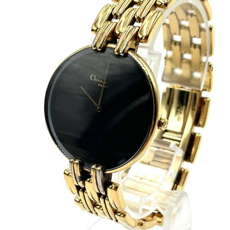 1円 Christian Dior クリスチャンディオール バギラ 腕時計 Dior クオーツ ブラック文字盤 ブラックムーン ゴールド