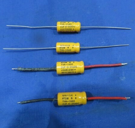4本 スプラグSpragueアトムATOMチューブラー型電解コンデンサーaxialチューブラーアキシャルリード1-2μF 高圧350V エレキギター管球アンプ