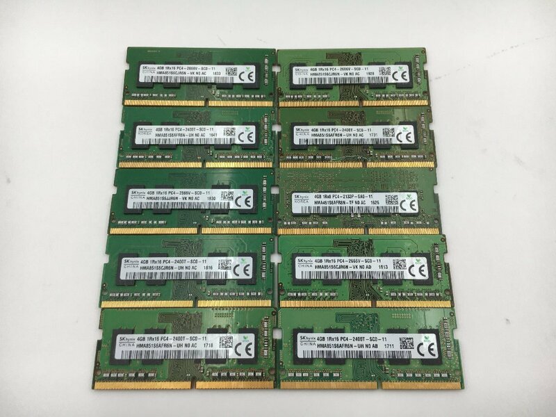 ♪▲【SK hynix】ノートPC用 メモリ 4GB DDR4 大量 部品取り 10点セット まとめ売り 0530 13