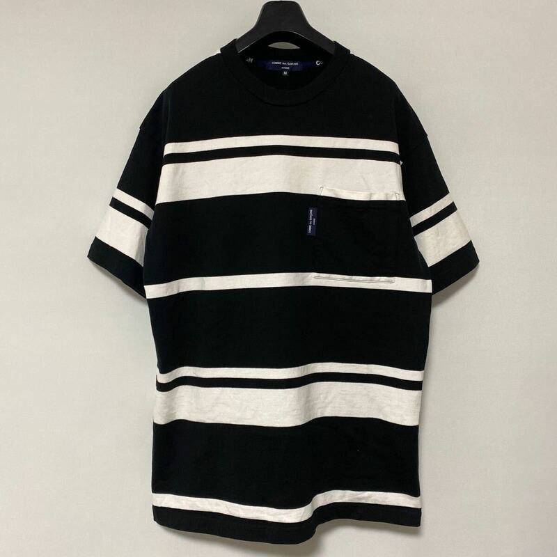 美品 AD 2023 COMME des GARCONS HOMME ビッグ シルエット ボーダー T シャツ M ヘビー コットン コムデギャルソン オム SHIRT BLACK