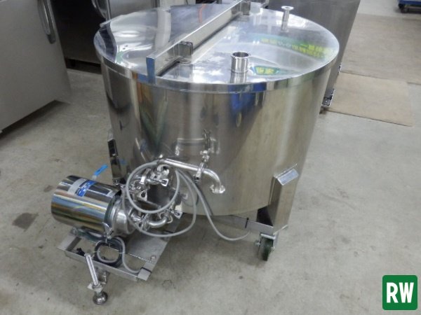 ステンレスタンク ポンプ付き 内寸：Φ900×540mm タンク厚み：5mm 業務用 工場 キャスター付き SUSタンク 試運転動画あり [4F-228776]