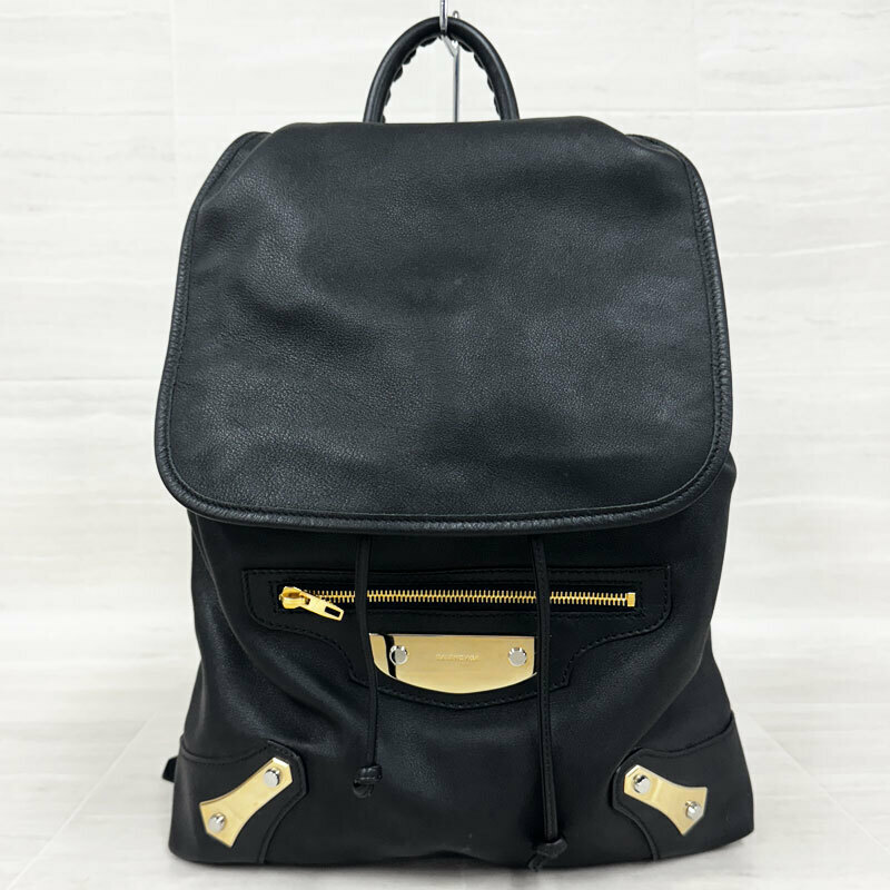 【T-22】中古　BALENCIAGA バレンシアガ　バックパック　420827　イタリア製　レザー　デイパック　リュック サック　黒　