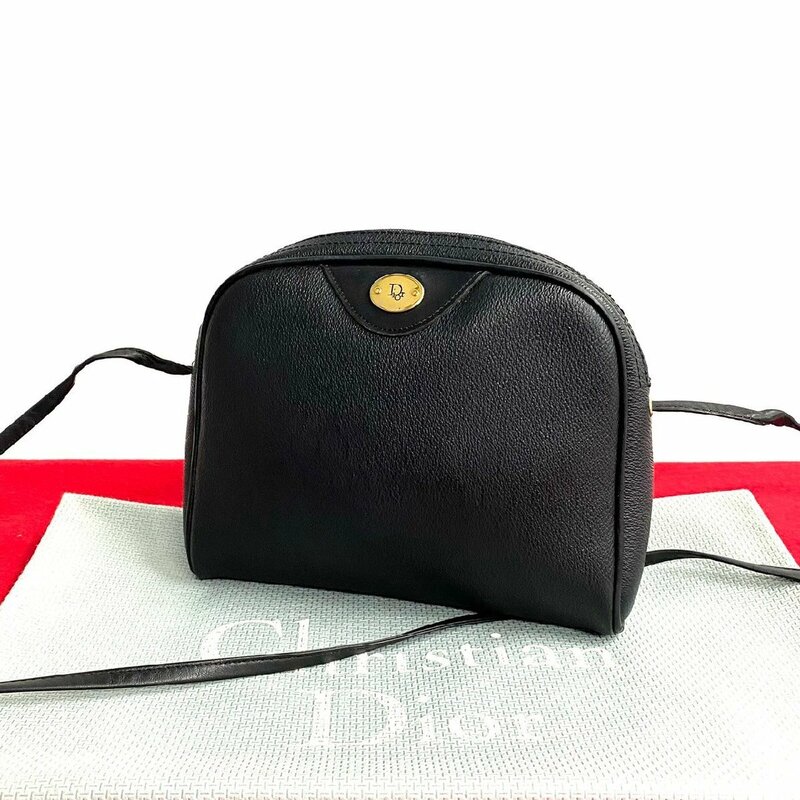 ほぼ 未使用 希少品 Christian Dior ディオール ハニカム 柄 ロゴ レザー ミニ ショルダーバッグ ポシェット サコッシュ ブラック 30252