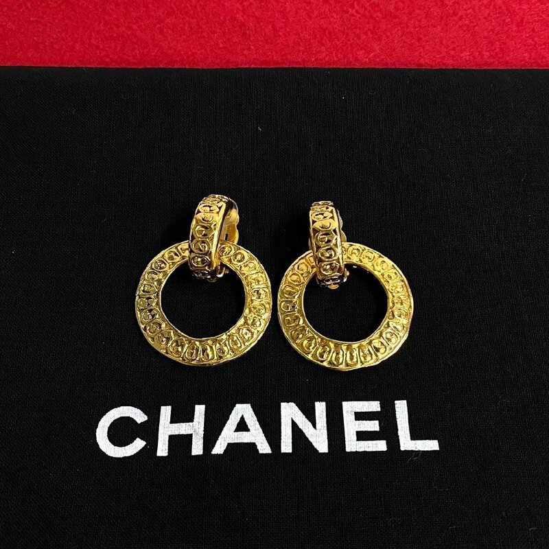 極 美品 コメあり CHANEL シャネル ヴィンテージ ココ マーク サークル ロゴ モチーフ イヤリング アクセサリー ゴールド 19726