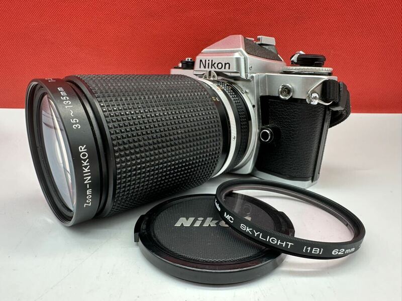▽ Nikon FE フィルム一眼レフカメラ ボディ Zoom-NIKKOR 35〜135mm F3.5〜4.5 カメラ レンズ 動作確認済 シャッター、露出計 OK ニコン