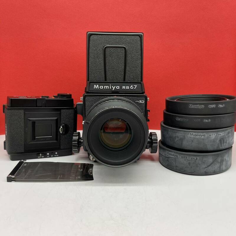 □ Mamiya RB67 PROFESSIONAL SD 中判フィルムカメラ ボディ K/L F3.5 127mm L レンズ フィルムバック 動作確認済 レンズフード マミヤ