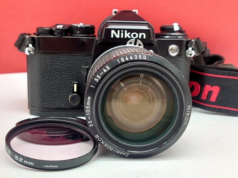 ▼Nikon FE フィルムカメラ 一眼レフカメラ ボディ Zoom-NIKKOR 35-105mm F3.5-4.5 Ai-s レンズ 動作確認済 シャッター、露出計OK ニコン
