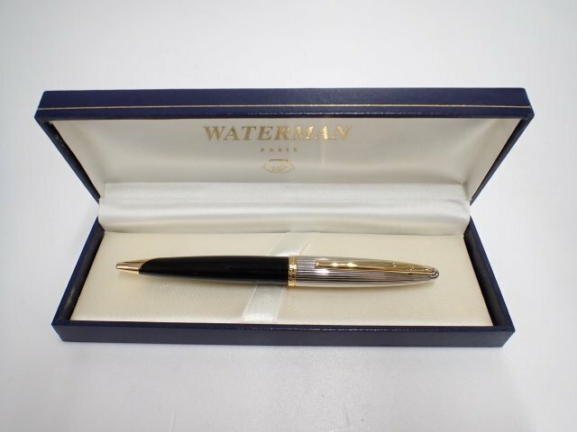 Waterman Carene Deluxe ウォーターマン カレン・デラックス ブラック&シルバー ゴールドトリム ボールペン ケース付 ∬ 6E68A-1