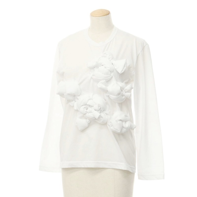 【未使用】コムデギャルソン COMME des GARCONS 2023年秋冬 コットン 装飾 長袖Ｔシャツ ホワイト【サイズXS】