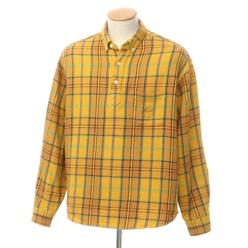【中古】シュプリーム Supreme 2023年春夏 Pullover Plaid Flannel Shirt コットン ネルシャツ イエローオレンジ系【サイズS】
