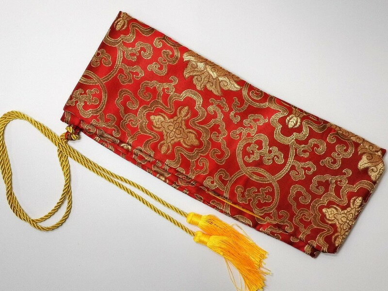 D07　剣袋　刀袋　雲紋図　赤金色　絹　刀装具　日本刀道具