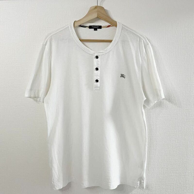 「1円」バーバリーロンドン　半袖Tシャツ　ホース刺繍　刺繍ロゴ　ヘンリーネック　ノバチェック　ホワイト　Lサイズ