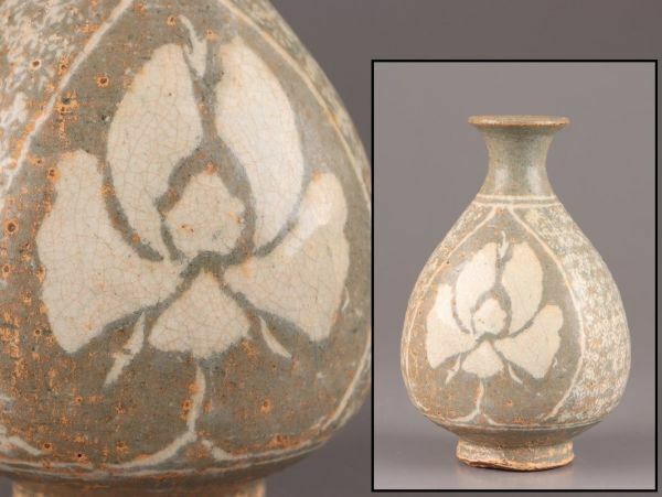 古美術 朝鮮古陶磁器 高麗青磁 白象嵌 徳利 時代物 極上品 初だし品 C5881