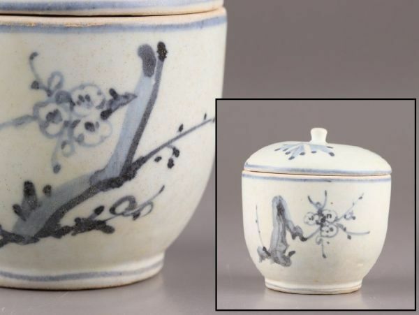 古美術 朝鮮古陶磁器 李朝 白磁 染付 分院 蓋物 時代物 極上品 初だし品 C5874