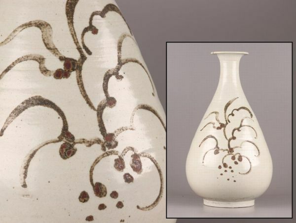 古美術 朝鮮古陶磁器 李朝 鉄絵 花瓶 時代物 極上品 初だし品 C5788