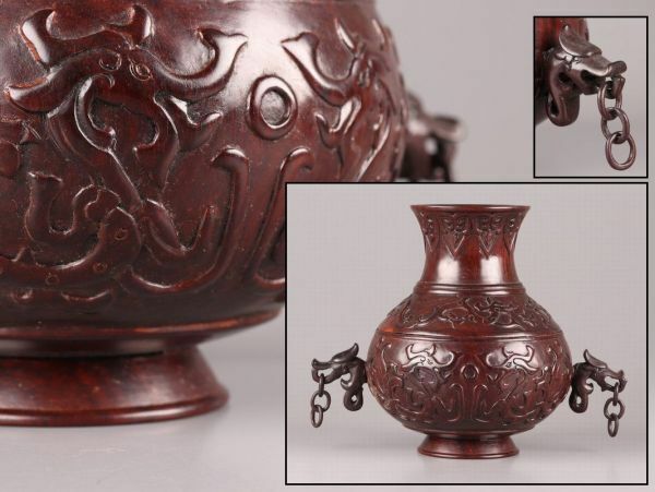 中国古玩 唐物 時代木彫 唐木造 遊環 花瓶 時代物 極上品 初だし品 C5992