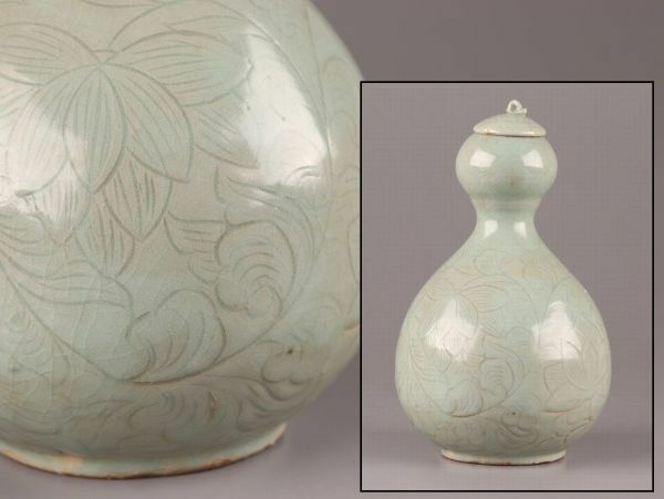 古美術 朝鮮古陶磁器 高麗青磁 瓢箪形 花瓶 時代物 極上品 初だし品 C5988