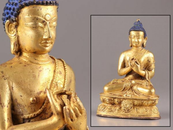 中国古玩 唐物 仏教美術 古銅造 鍍金 チベット仏 仏像 時代物 極上品 初だし品 C6088