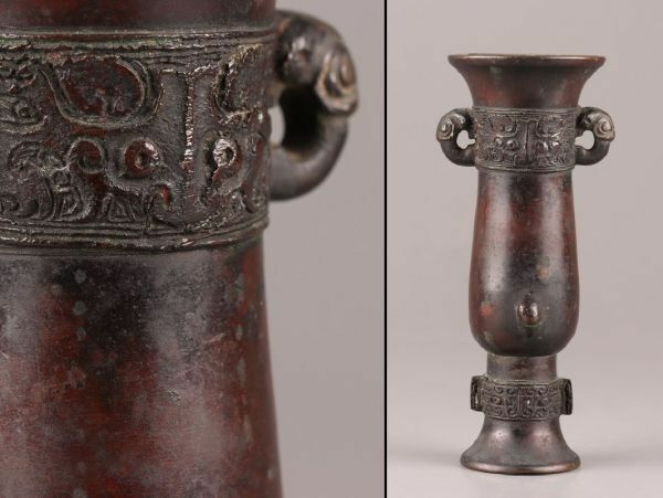 中国古玩 唐物 古銅造 饕餮文 花瓶 時代物 極上品 初だし品 C6169